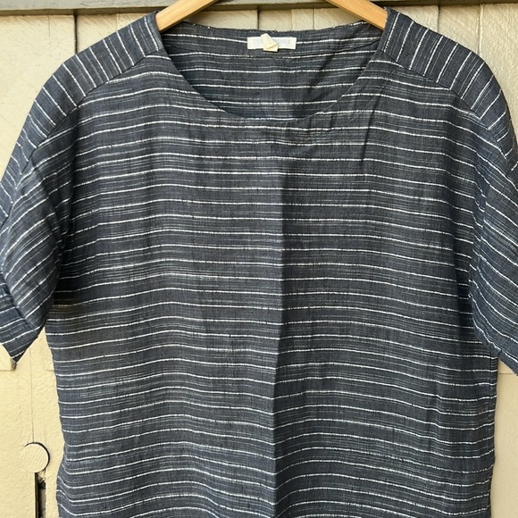 Eileen Fisher Organic Linen Scoop Neck Stripe Tunic Shift Dress Resortwear Sz PS - Picture 4 of 7